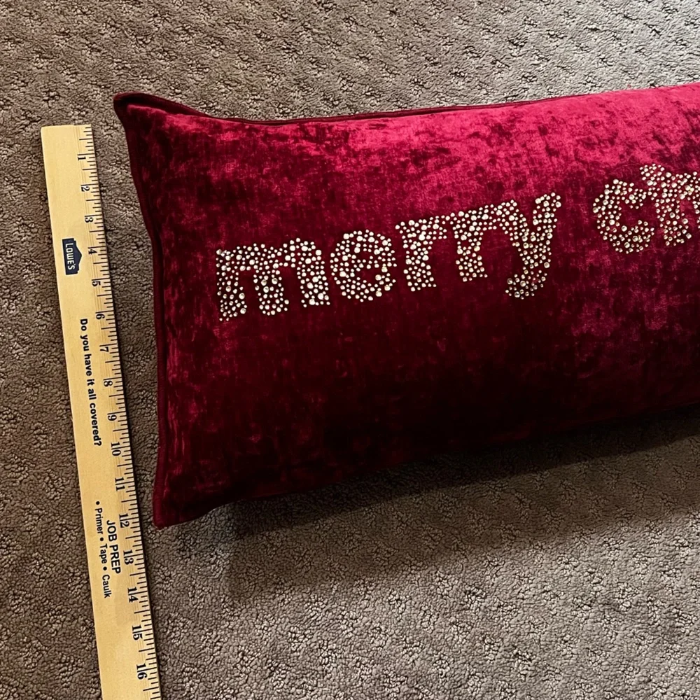 Merry Christmas Burgundy Velvet Throw Pillow